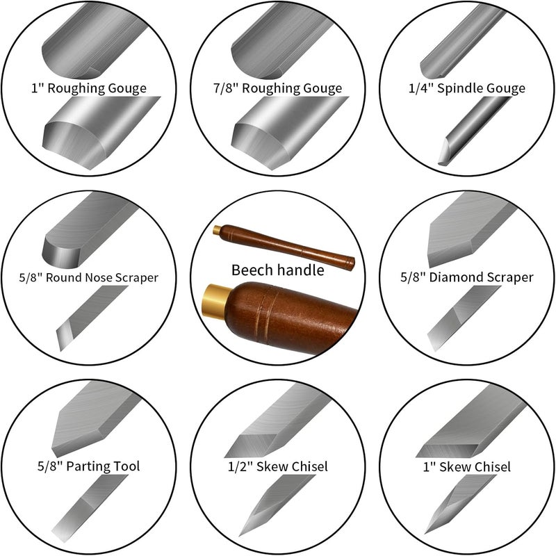 DEEFIINE 8pcs HSS Wood Turning Tools Lathe Chisel kit with Beech handle - Image 3